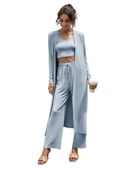 Three piece Sets - Pants- Comfy Three-Piece Cotton Set for Women Vest + Jacket + Trousers- - IndioGear Fashion and Gear