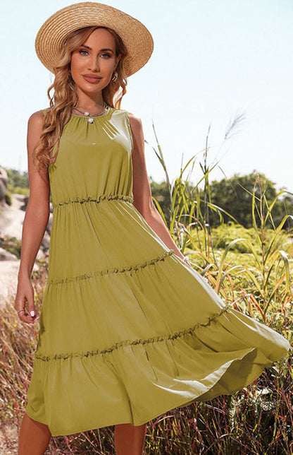 Tiered Dress- Feminine and Stylish Tiered Midi Dress: Versatile for Any Occasion!- Yellow- Pekosa Women Clothing