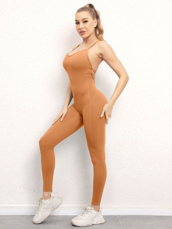 Tight Pantsuits- Solid Butt Lifting Tight Jumpsuit Unitard- - IndioGear Fashion and Gear