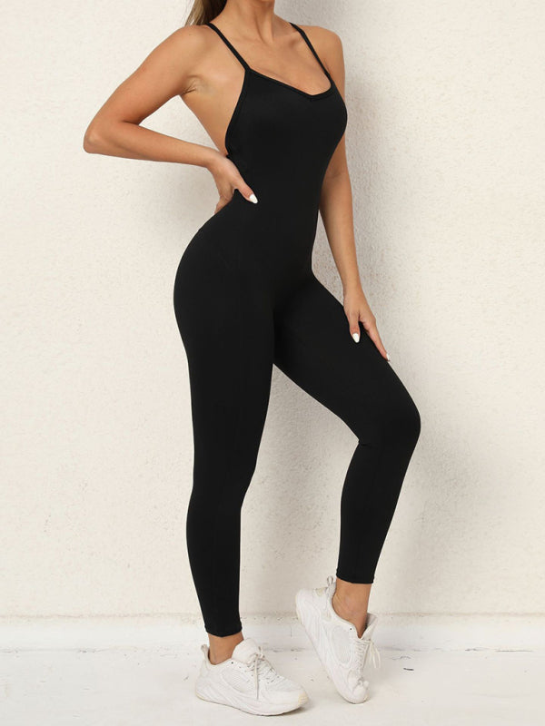 Tight Pantsuits- Solid Butt Lifting Tight Jumpsuit Unitard- - IndioGear Fashion and Gear