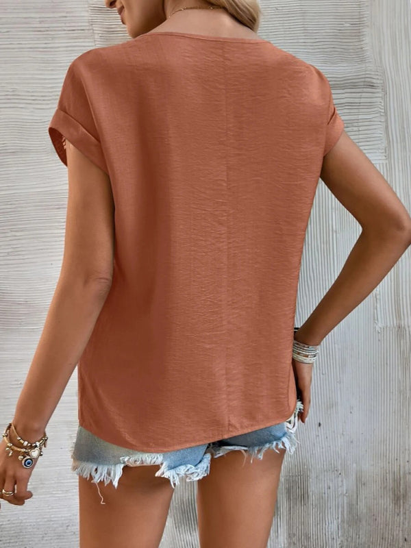 Top- Boho Chic T-Shirt with Lace Trim for Women- - IndioGear Fashion and Gear