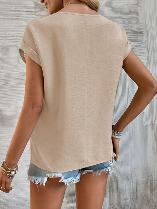 Top- Boho Chic T-Shirt with Lace Trim for Women- - IndioGear Fashion and Gear