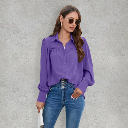 Top- Boho Chic with Puff Long sleeves Shirt - Women's Top- Purple- IndioGear Fashion and Gear