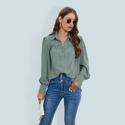 Top- Boho Chic with Puff Long sleeves Shirt - Women's Top- Green- IndioGear Fashion and Gear