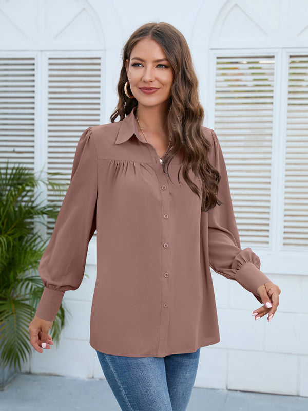 Top- Boho Chic with Puff Long sleeves Shirt - Women's Top- Pink- IndioGear Fashion and Gear