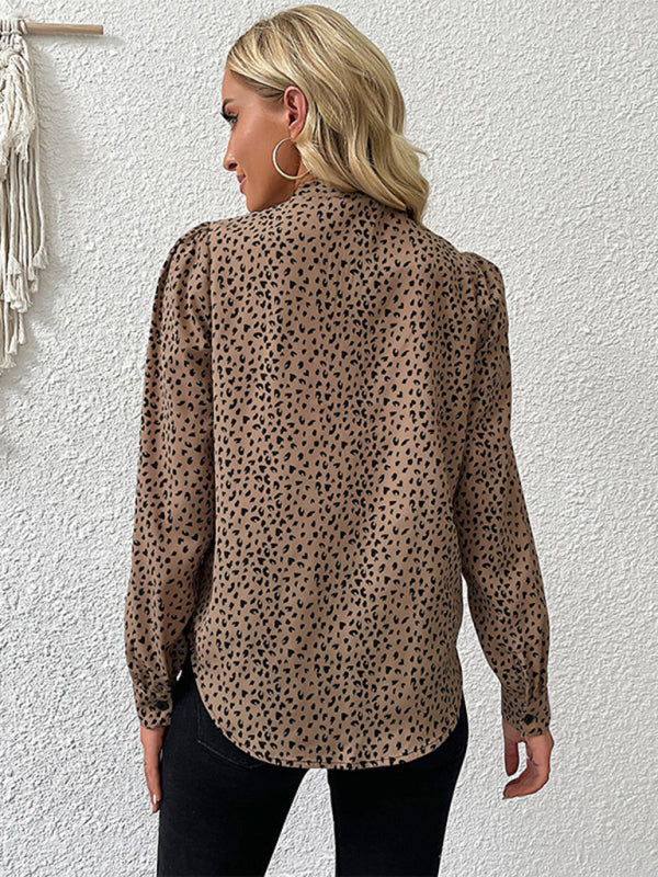 Top- Cheetah Print Tie Tunic Blouse - Women's Top- - IndioGear Fashion and Gear