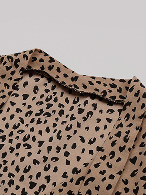 Top- Cheetah Print Tie Tunic Blouse - Women's Top- - IndioGear Fashion and Gear