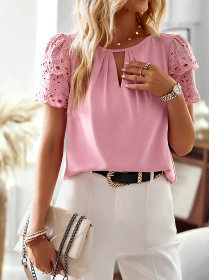 Top- Chic and Refined Elegant Blouse for the Modern Woman- Pink- IndioGear Fashion and Gear