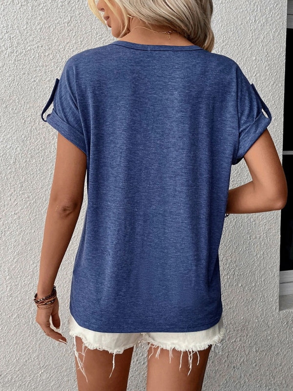 Top- Cotton Half-Button Short Sleeve Tee - Summer T-Shirt- - IndioGear Fashion and Gear