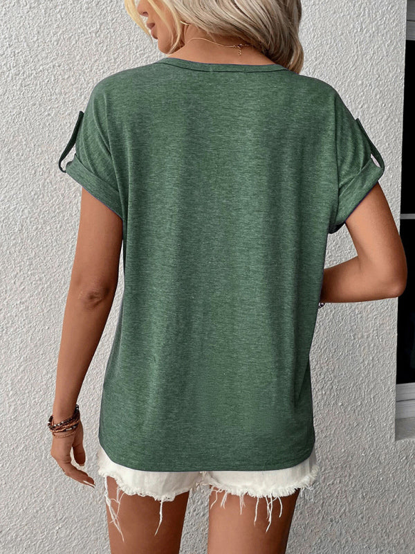 Top- Cotton Half-Button Short Sleeve Tee - Summer T-Shirt- - IndioGear Fashion and Gear