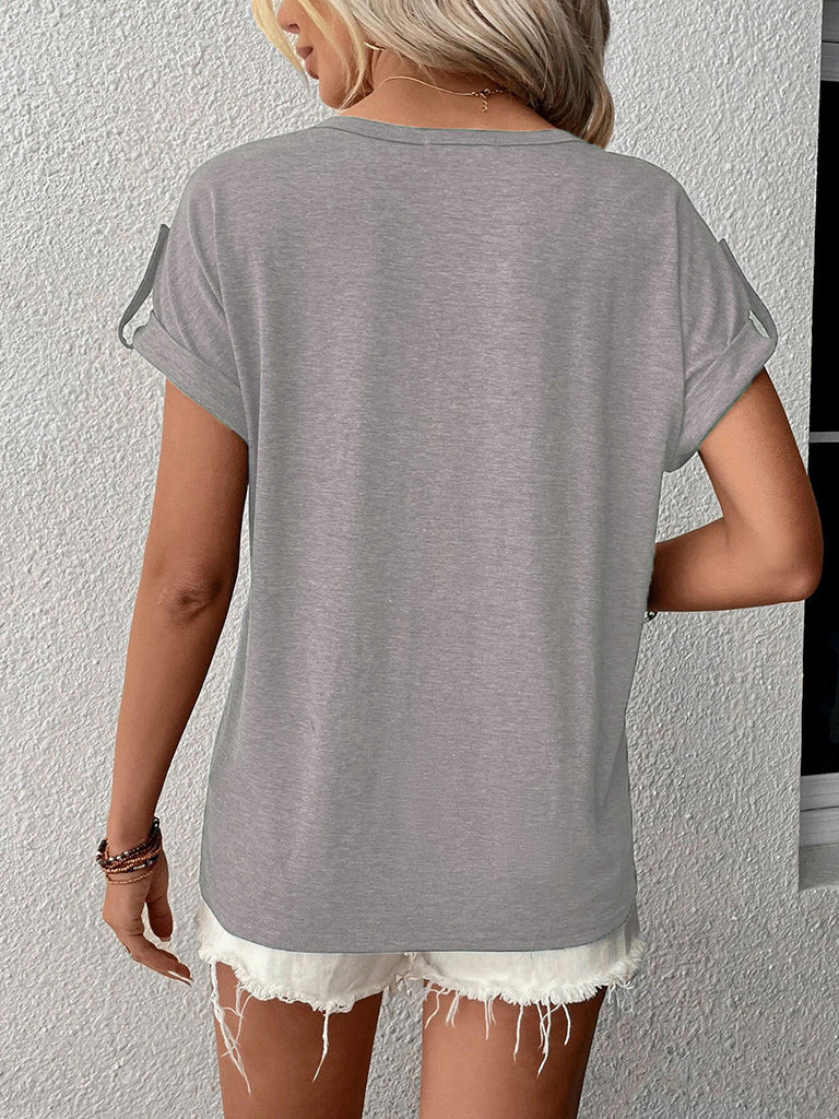 Top- Cotton Half-Button Short Sleeve Tee - Summer T-Shirt- - IndioGear Fashion and Gear