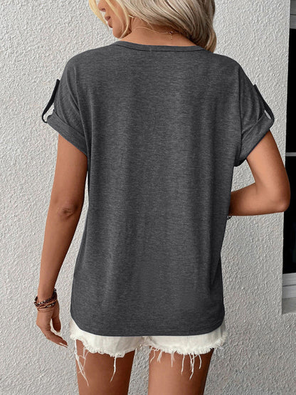 Top- Cotton Half-Button Short Sleeve Tee - Summer T-Shirt- - IndioGear Fashion and Gear