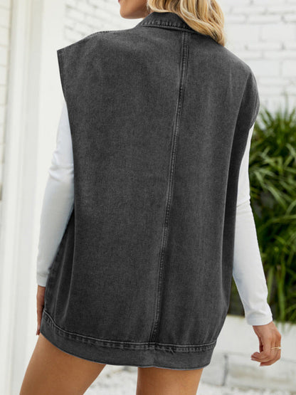 Top- Denim Jean Utility Vest - Waistcoat Sleeveless Jacket- - IndioGear Fashion and Gear