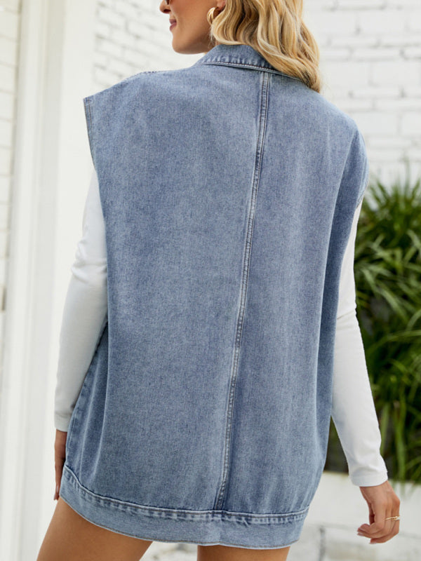 Top- Denim Jean Utility Vest - Waistcoat Sleeveless Jacket- - IndioGear Fashion and Gear