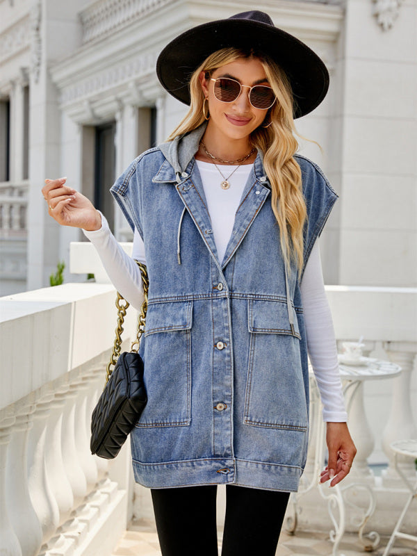 Top- Denim Jean Utility Vest - Waistcoat Sleeveless Jacket- - IndioGear Fashion and Gear