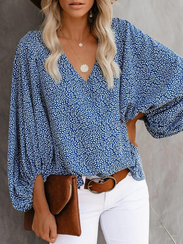 Top- Effortlessly Chic: The Floral Office Tunic Top for Women- Blue- IndioGear Fashion and Gear