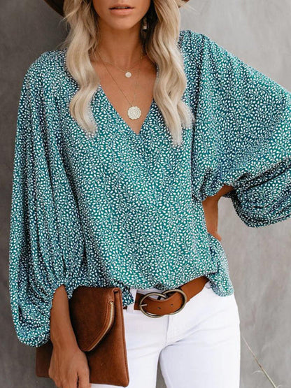 Top- Effortlessly Chic: The Floral Office Tunic Top for Women- Green- IndioGear Fashion and Gear