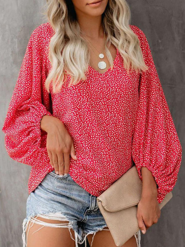 Top- Effortlessly Chic: The Floral Office Tunic Top for Women- Red- IndioGear Fashion and Gear