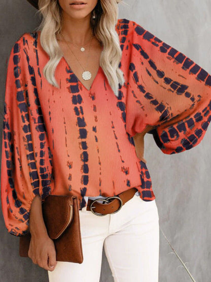 Top- Effortlessly Chic: The Floral Office Tunic Top for Women- Orange Red- IndioGear Fashion and Gear