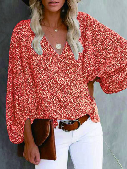 Top- Effortlessly Chic: The Floral Office Tunic Top for Women- Orange- IndioGear Fashion and Gear