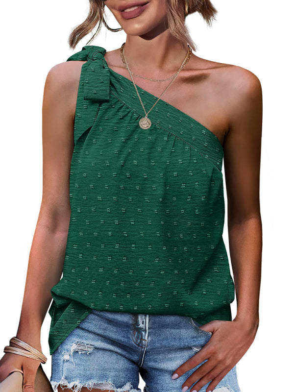 Top- Elegant Dotty One Shoulder Blouse | Summer Asymmetric Top- - IndioGear Fashion and Gear