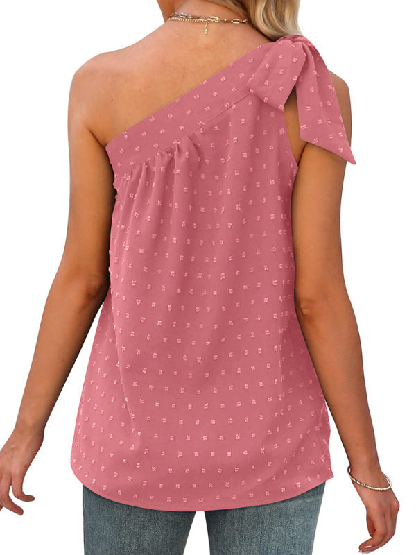 Top- Elegant Dotty One Shoulder Blouse | Summer Asymmetric Top- - IndioGear Fashion and Gear