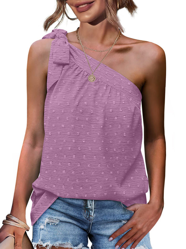 Top- Elegant Dotty One Shoulder Blouse | Summer Asymmetric Top- - IndioGear Fashion and Gear