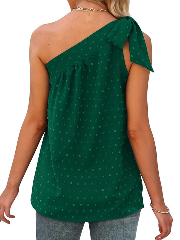 Top- Elegant Dotty One Shoulder Blouse | Summer Asymmetric Top- - IndioGear Fashion and Gear