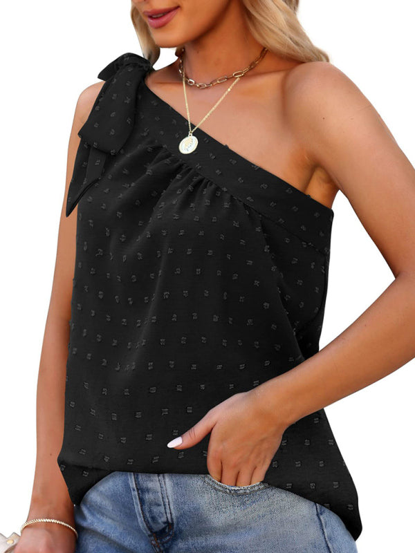 Top- Elegant Dotty One Shoulder Blouse | Summer Asymmetric Top- - IndioGear Fashion and Gear