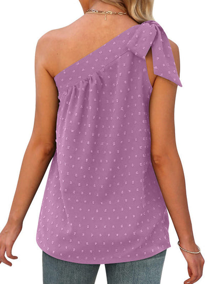 Top- Elegant Dotty One Shoulder Blouse | Summer Asymmetric Top- - IndioGear Fashion and Gear