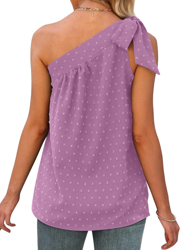 Top- Elegant Dotty One Shoulder Blouse | Summer Asymmetric Top- - IndioGear Fashion and Gear