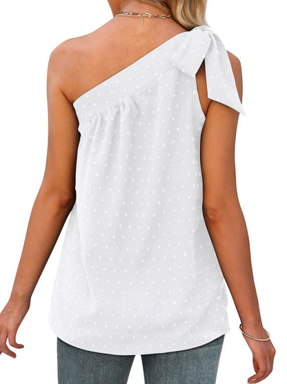 Top- Elegant Dotty One Shoulder Blouse | Summer Asymmetric Top- - IndioGear Fashion and Gear