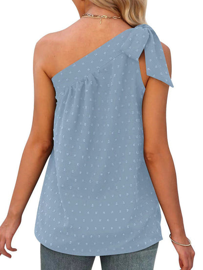 Top- Elegant Dotty One Shoulder Blouse | Summer Asymmetric Top- - IndioGear Fashion and Gear