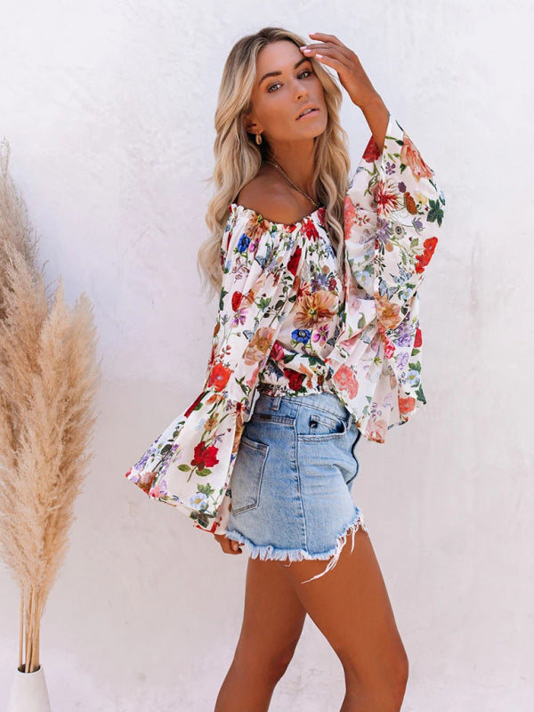 Top- Floral Off-Shoulder Blouse for Women - Top- - IndioGear Fashion and Gear