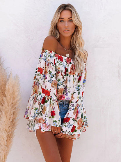 Top- Floral Off-Shoulder Blouse for Women - Top- - IndioGear Fashion and Gear