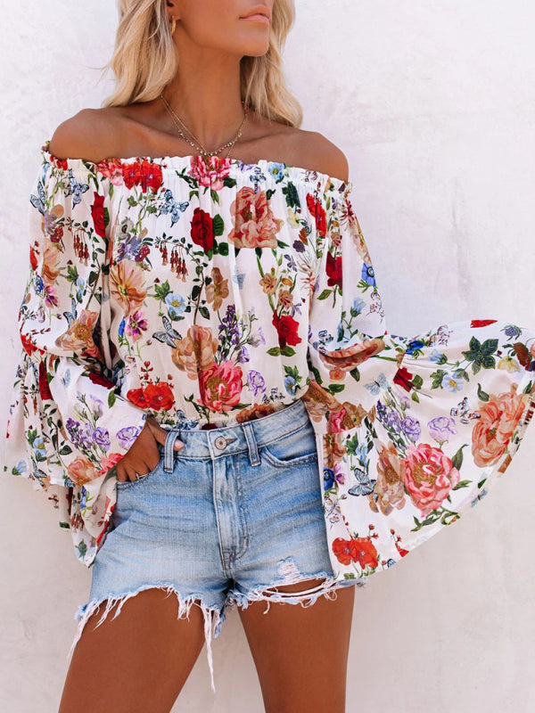 Top- Floral Off-Shoulder Blouse for Women - Top- Red- IndioGear Fashion and Gear