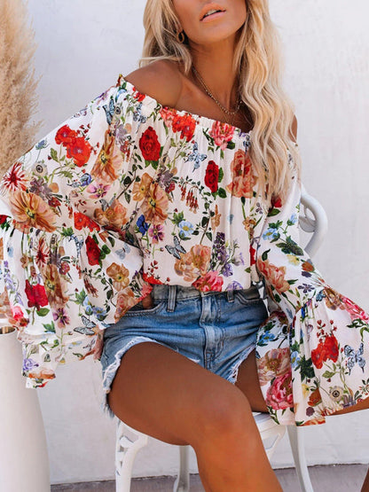 Top- Floral Off-Shoulder Blouse for Women - Top- - IndioGear Fashion and Gear