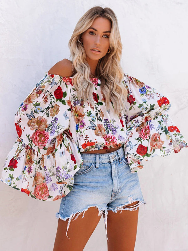 Top- Floral Off-Shoulder Blouse for Women - Top- - IndioGear Fashion and Gear