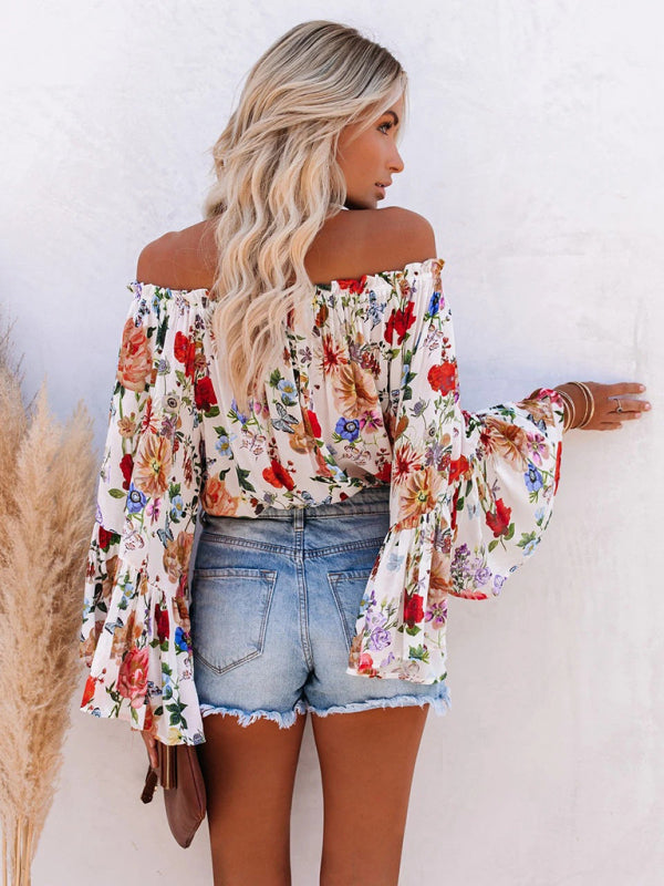 Top- Floral Off-Shoulder Blouse for Women - Top- - IndioGear Fashion and Gear