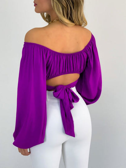 Top- Off-Shoulder Balloon Sleeve Crop Top for Women - Blouse- - IndioGear Fashion and Gear