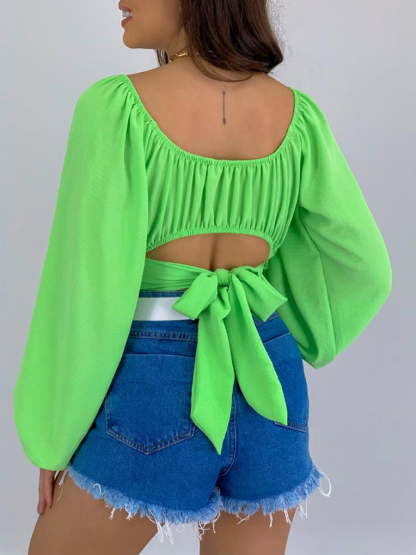 Top- Off-Shoulder Balloon Sleeve Crop Top for Women - Blouse- - IndioGear Fashion and Gear