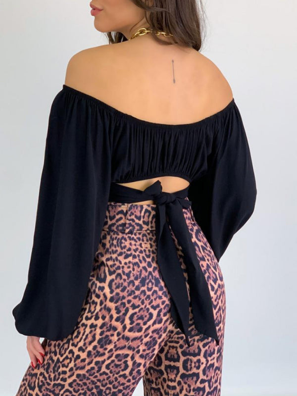 Top- Off-Shoulder Balloon Sleeve Crop Top for Women - Blouse- - IndioGear Fashion and Gear