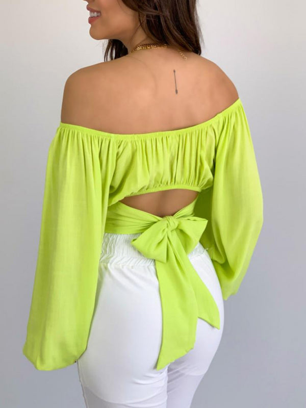 Top- Off-Shoulder Balloon Sleeve Crop Top for Women - Blouse- - IndioGear Fashion and Gear