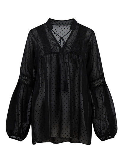 Top- Paneled Lace Chiffon Top - Blouse- - IndioGear Fashion and Gear