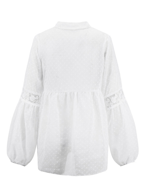 Top- Paneled Lace Chiffon Top - Blouse- - IndioGear Fashion and Gear