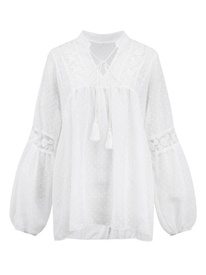 Top- Paneled Lace Chiffon Top - Blouse- - IndioGear Fashion and Gear