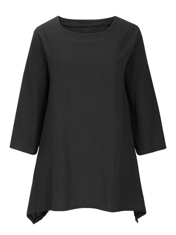 Top- Retro Style Tunic Blouse with Asymmetric Hem- - IndioGear Fashion and Gear