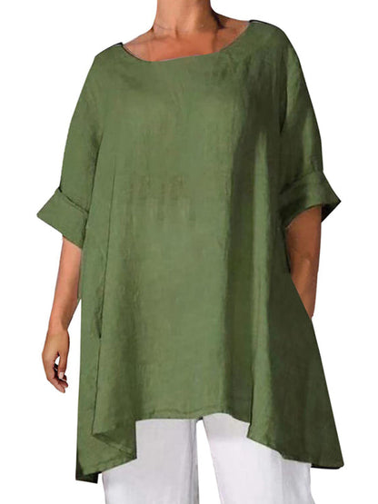 Top- Retro Style Tunic Blouse with Asymmetric Hem- - IndioGear Fashion and Gear