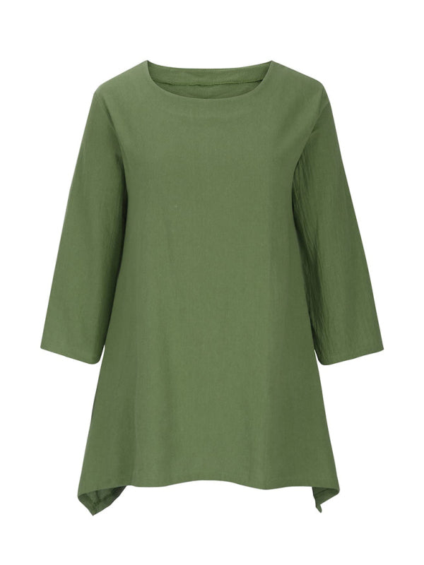 Top- Retro Style Tunic Blouse with Asymmetric Hem- - IndioGear Fashion and Gear