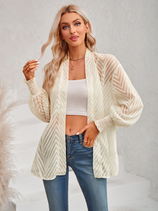 Top- Stay Chic and Cozy with the Women's Sheer Cardigan - Shop Now!- Cracker khaki- IndioGear Fashion and Gear